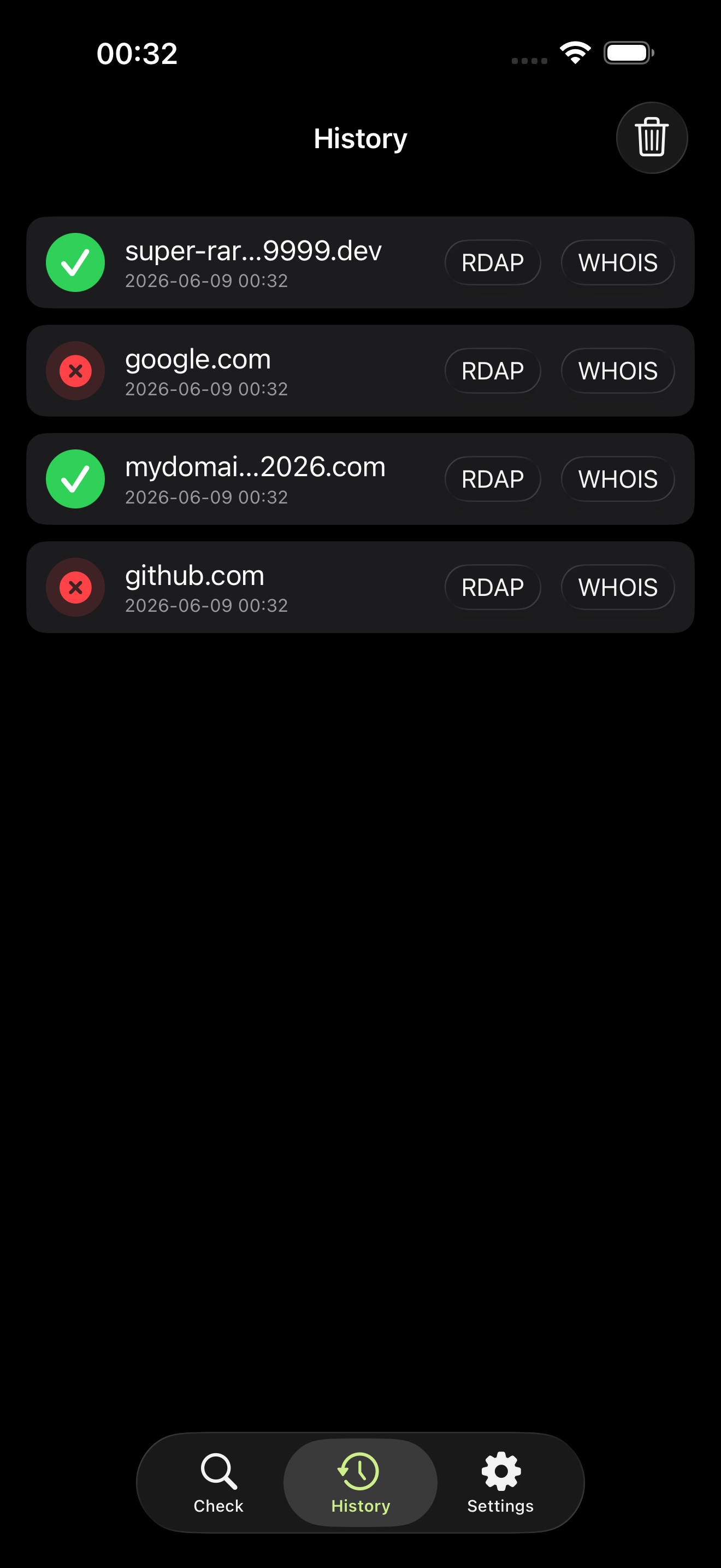 Search history kept on device